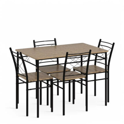 Modern Dining Table Set 4-Seater Space-Saving Steel Frame Rectangular Table Oak