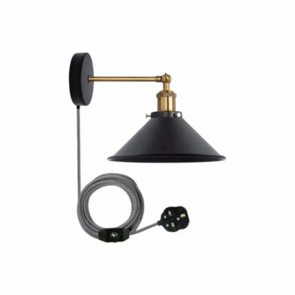 Plug-In Wall Light with Metal Lampshade and Dimmer Switch